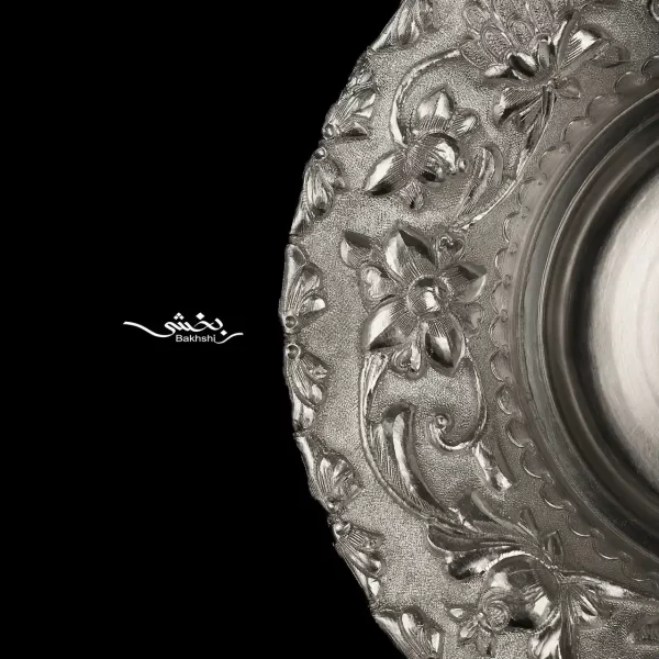 شیرینی خوری نقره پایه دار گل برجسته