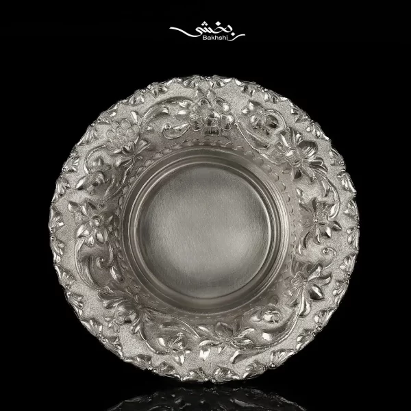 شیرینی خوری نقره پایه دار گل برجسته