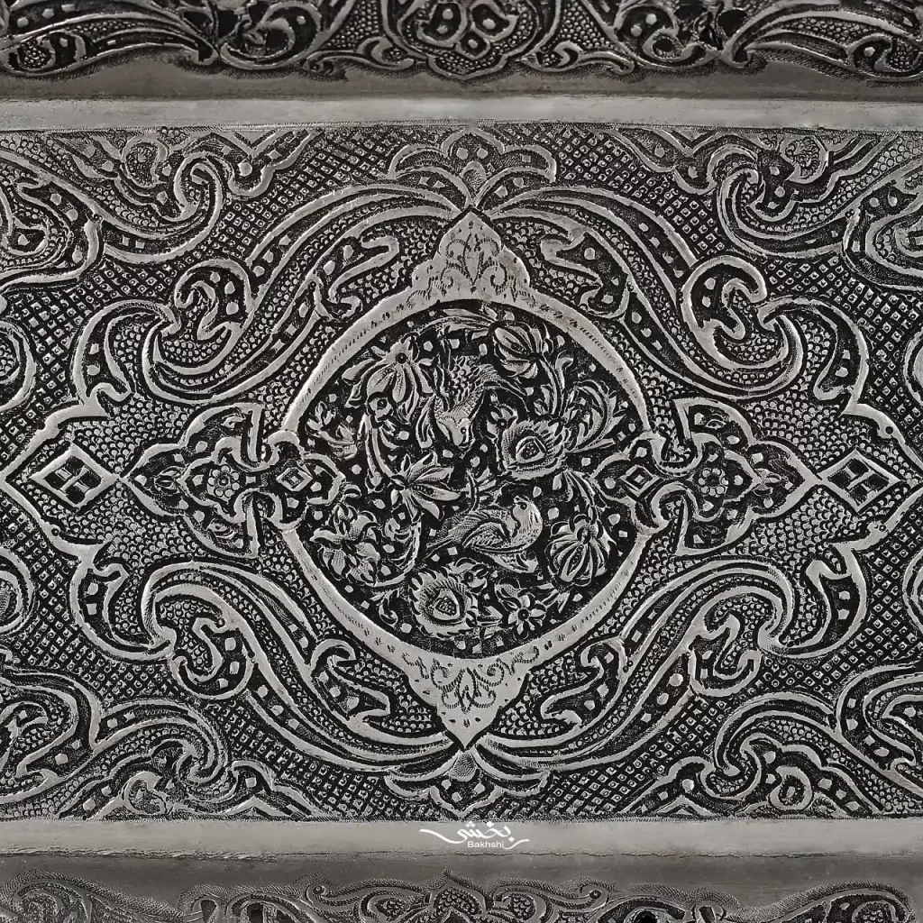 فرمانبر نقره دسته دار مشبک و گل و مرغ ریزقلم اعلا