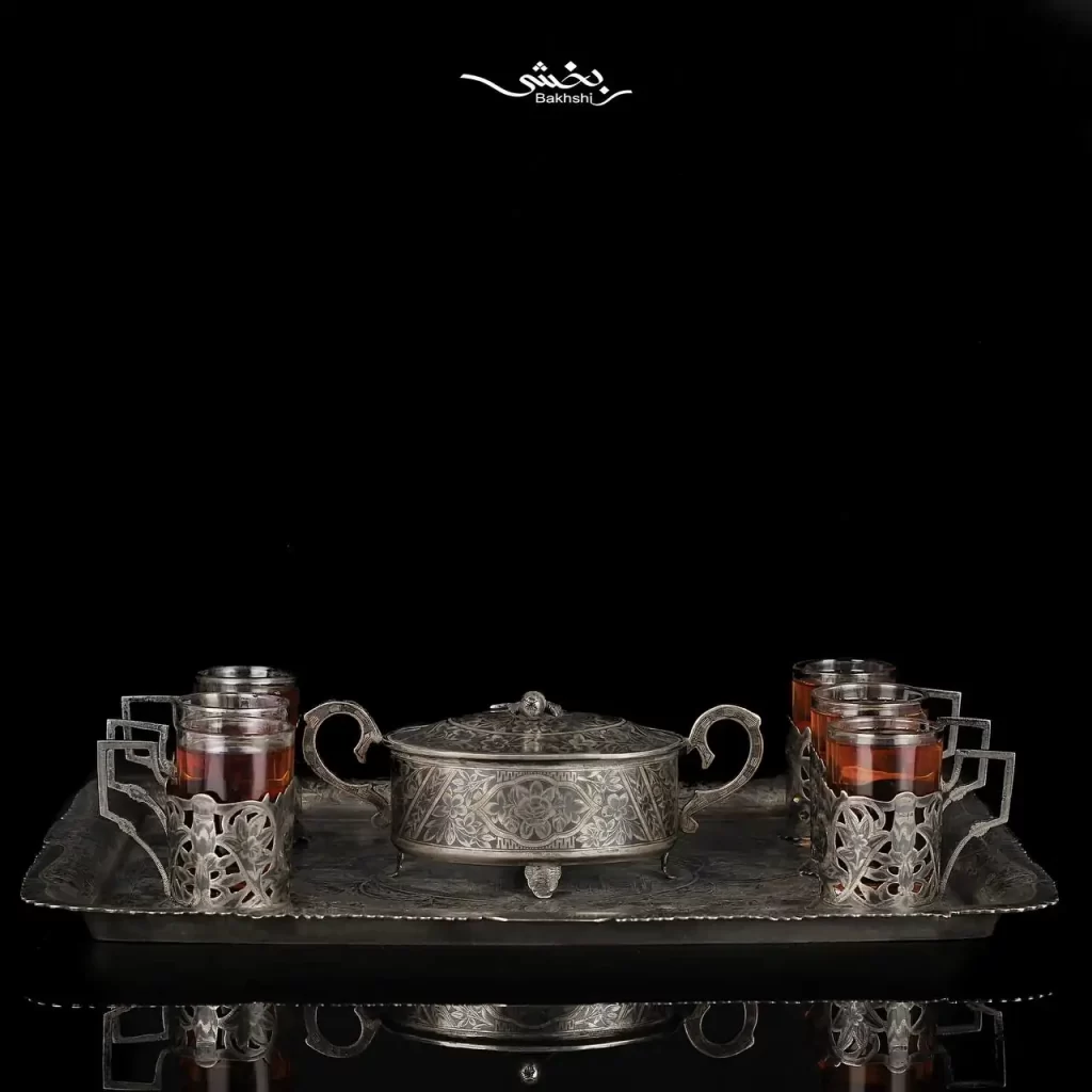 ست چای خوری نقره مستطیل قلم تبریز