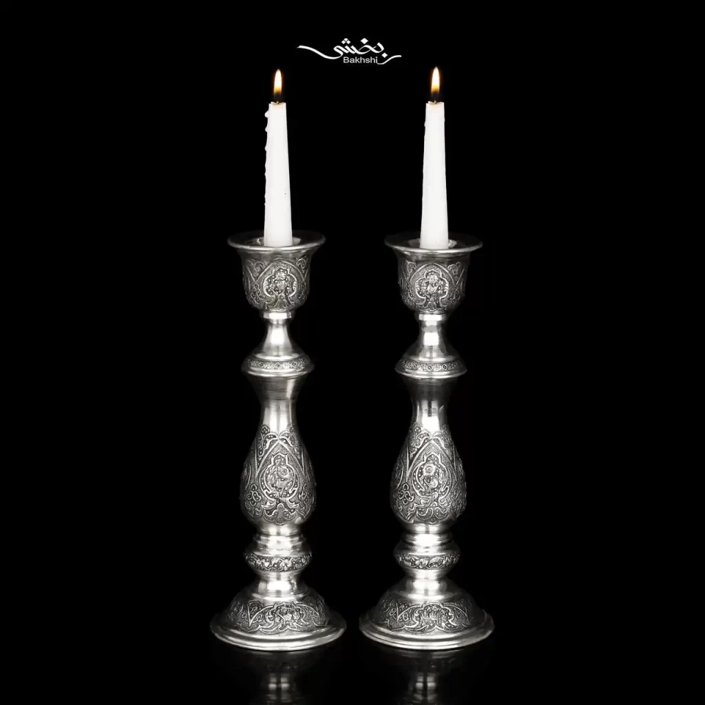 ست آینه و شمعدان مشبک و گل و مرغ ریزقلم اعلا