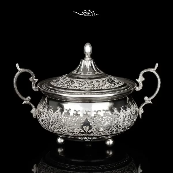 قندان نقره درب دار قلم گل و مرغ