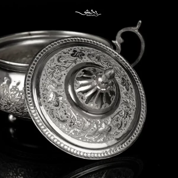 قندان نقره درب دار قلم گل و مرغ