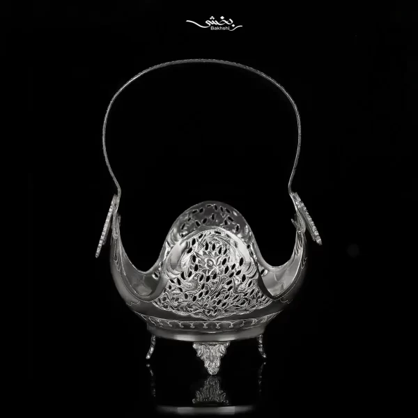 سبد نقره دسته دار سیب گل و مرغ