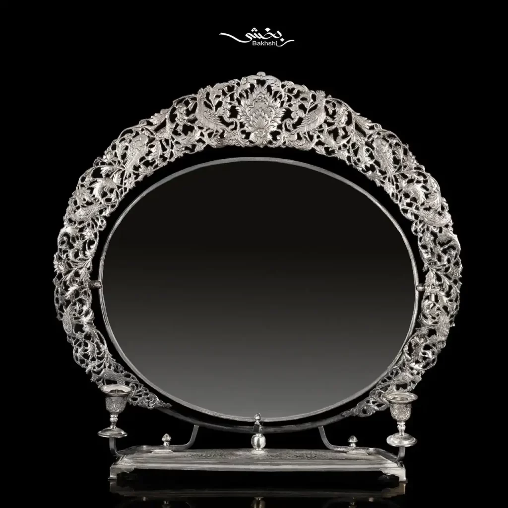 آینه نقره گهواره ای ترنج قدیمی