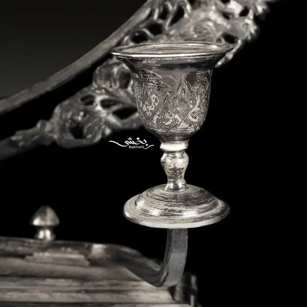 آینه نقره گهواره ای ترنج قدیمی