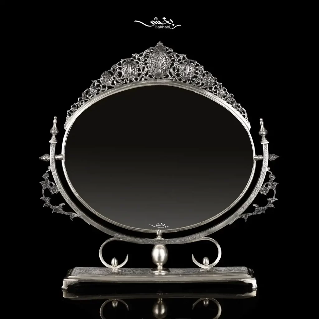 آینه نقره گهواره ای ترنج ریزقلم