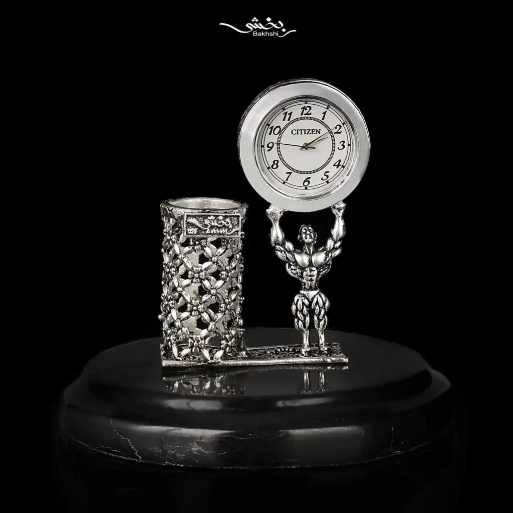 جاقلمی نقره و ساعت بدنساز
