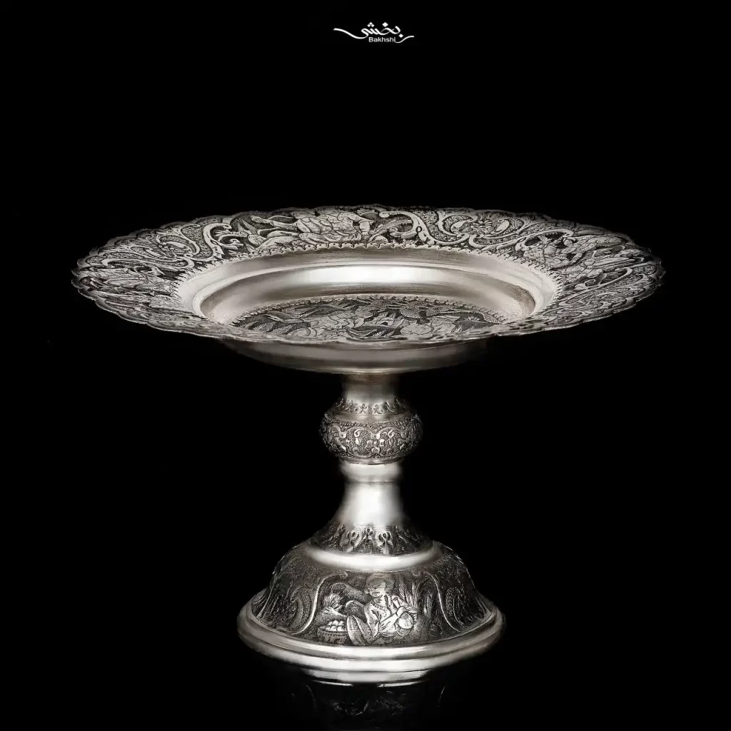 شیرینی خوری نقره پایه دار قلم مینیاتور