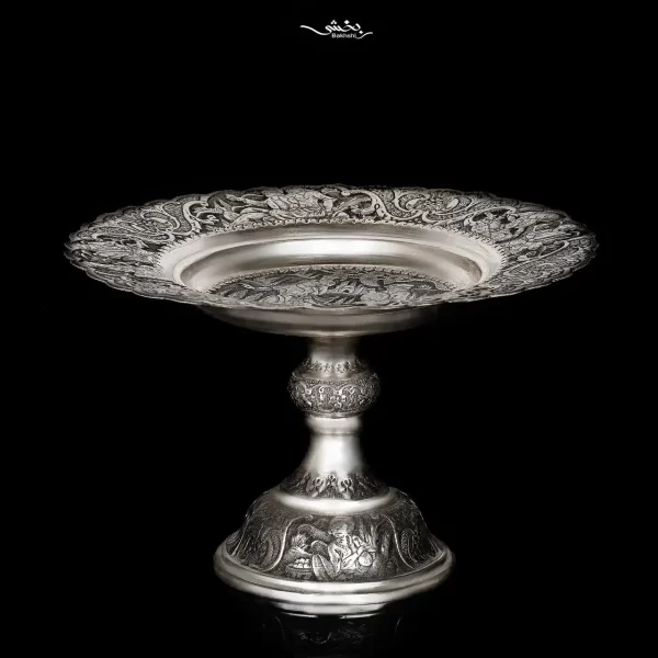 شیرینی خوری نقره پایه دار قلم مینیاتور