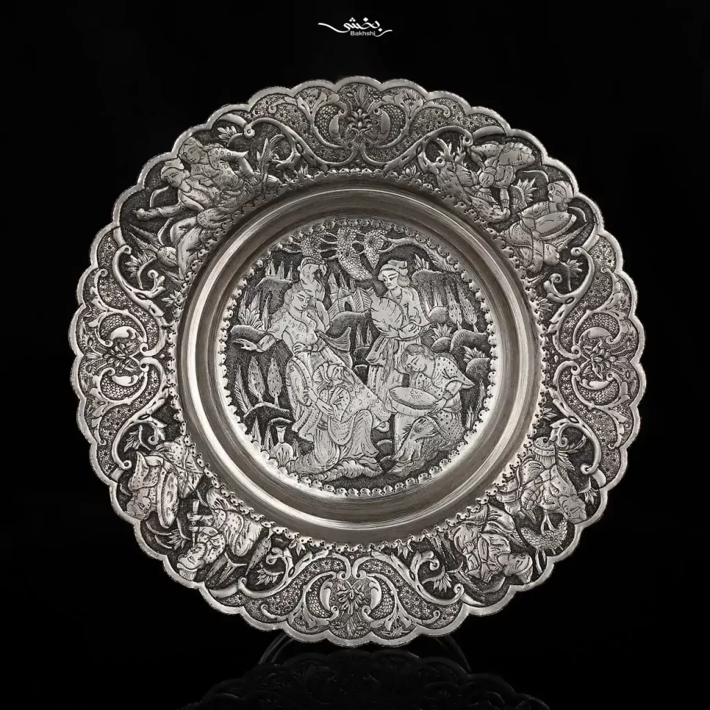 شیرینی خوری نقره پایه دار قلم مینیاتور