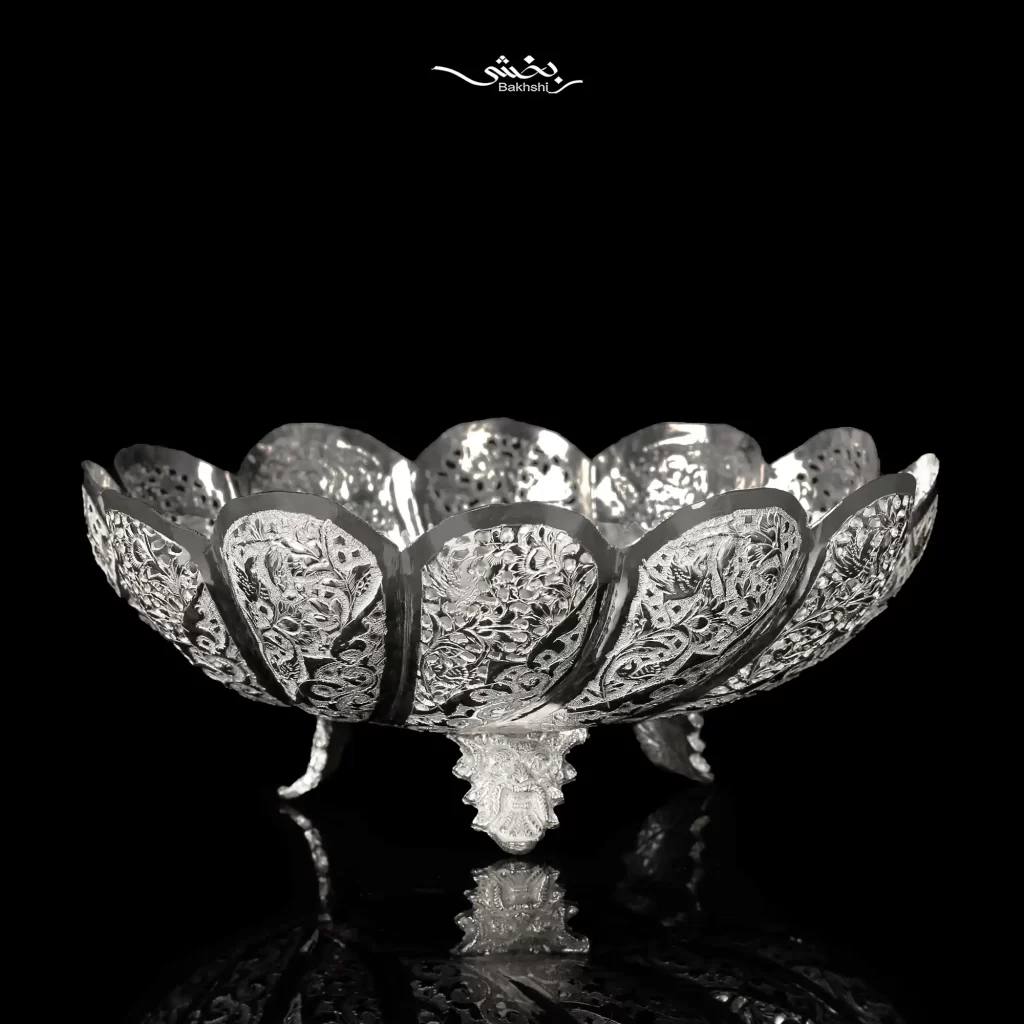 پسته خوری نقره پایه ریختگی گل و مرغ