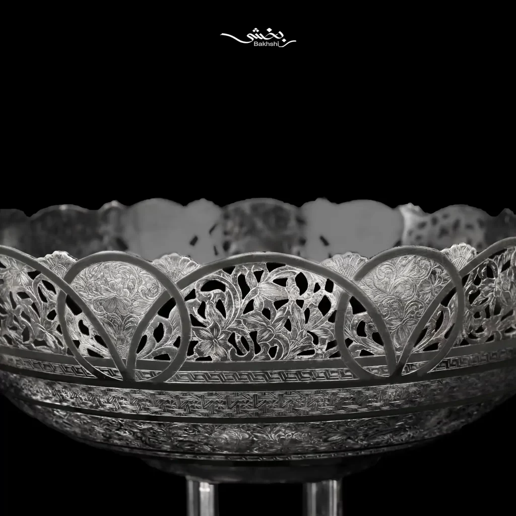 کاسه نقره پایه ستونی قلم تبریز