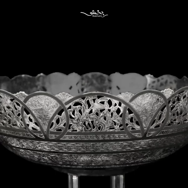 کاسه نقره پایه ستونی قلم تبریز