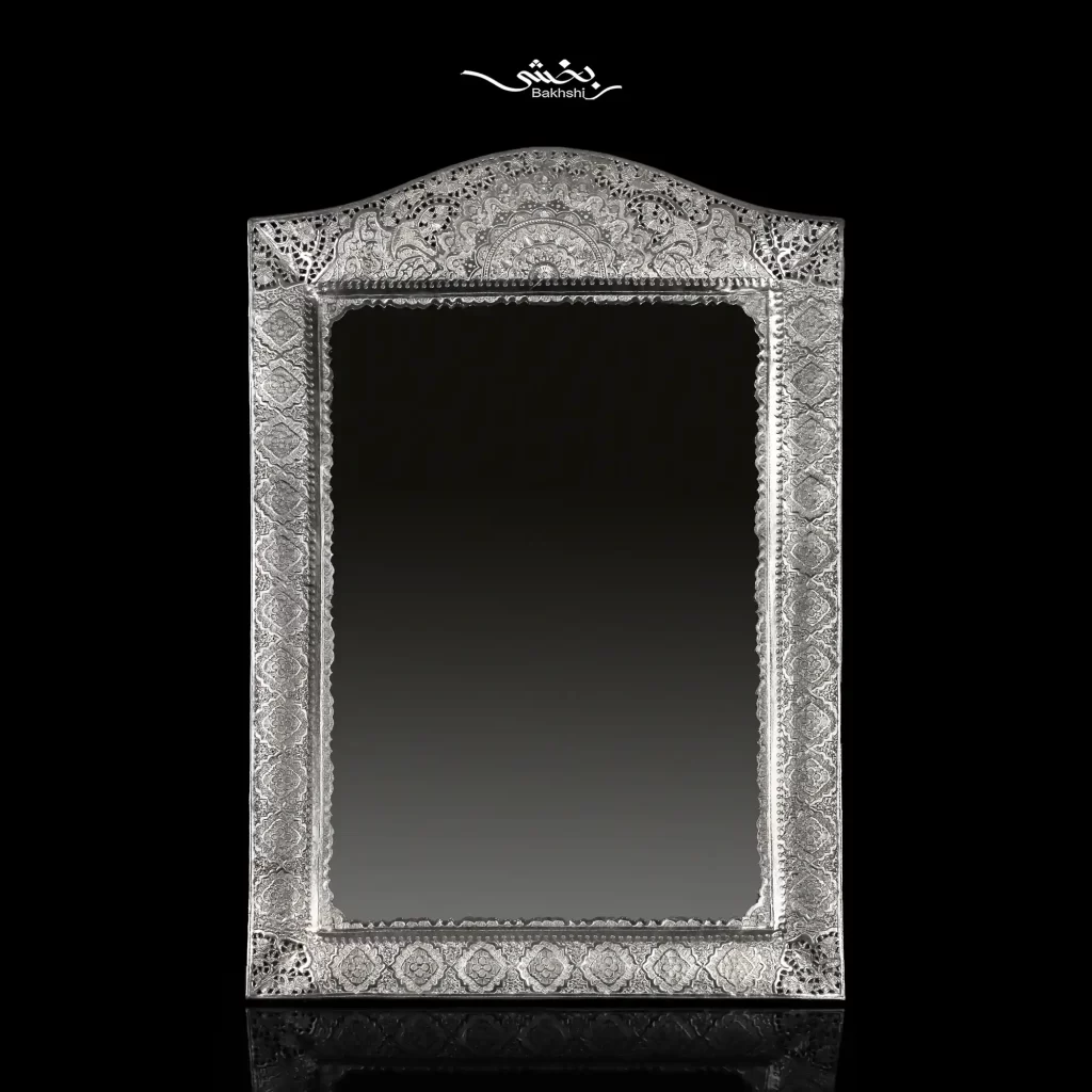 ست آینه و شمعدان نقره مستطیل تاجدار