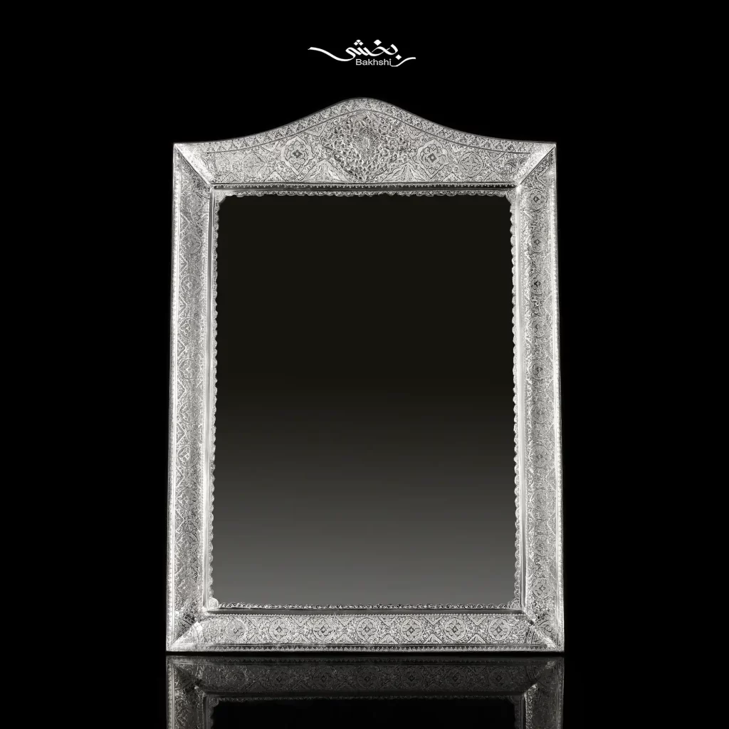ست آینه مستطیل تاجدار و شمعدان نقره اسلیمی
