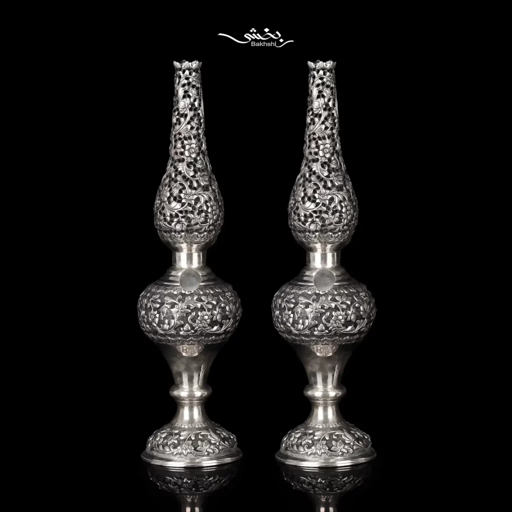 چراغ نقره قلم گل برجسته