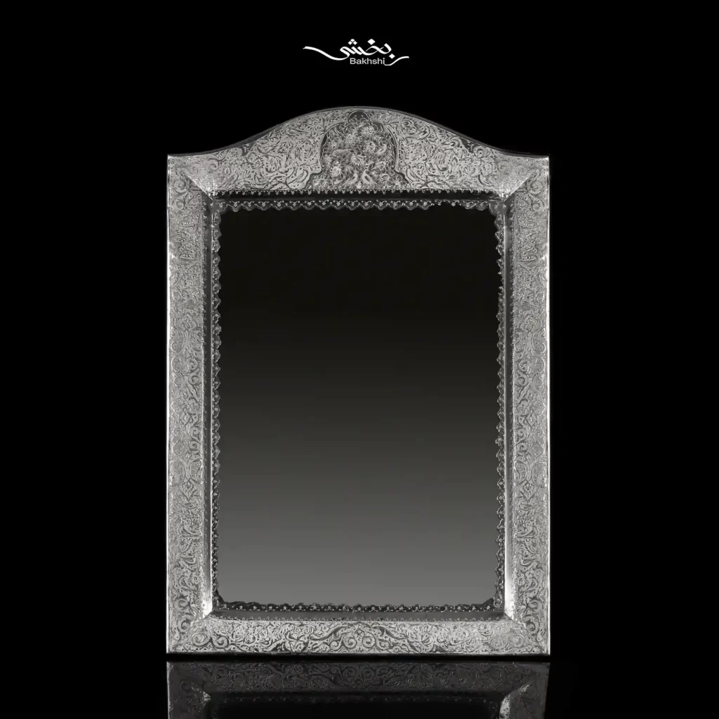 ست آینه مستطیلی و شمعدان لاله بدون آویز نقره گل و مرغ