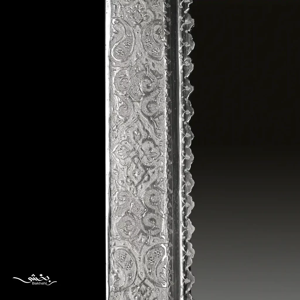 ست آینه مستطیلی و شمعدان لاله بدون آویز نقره گل و مرغ