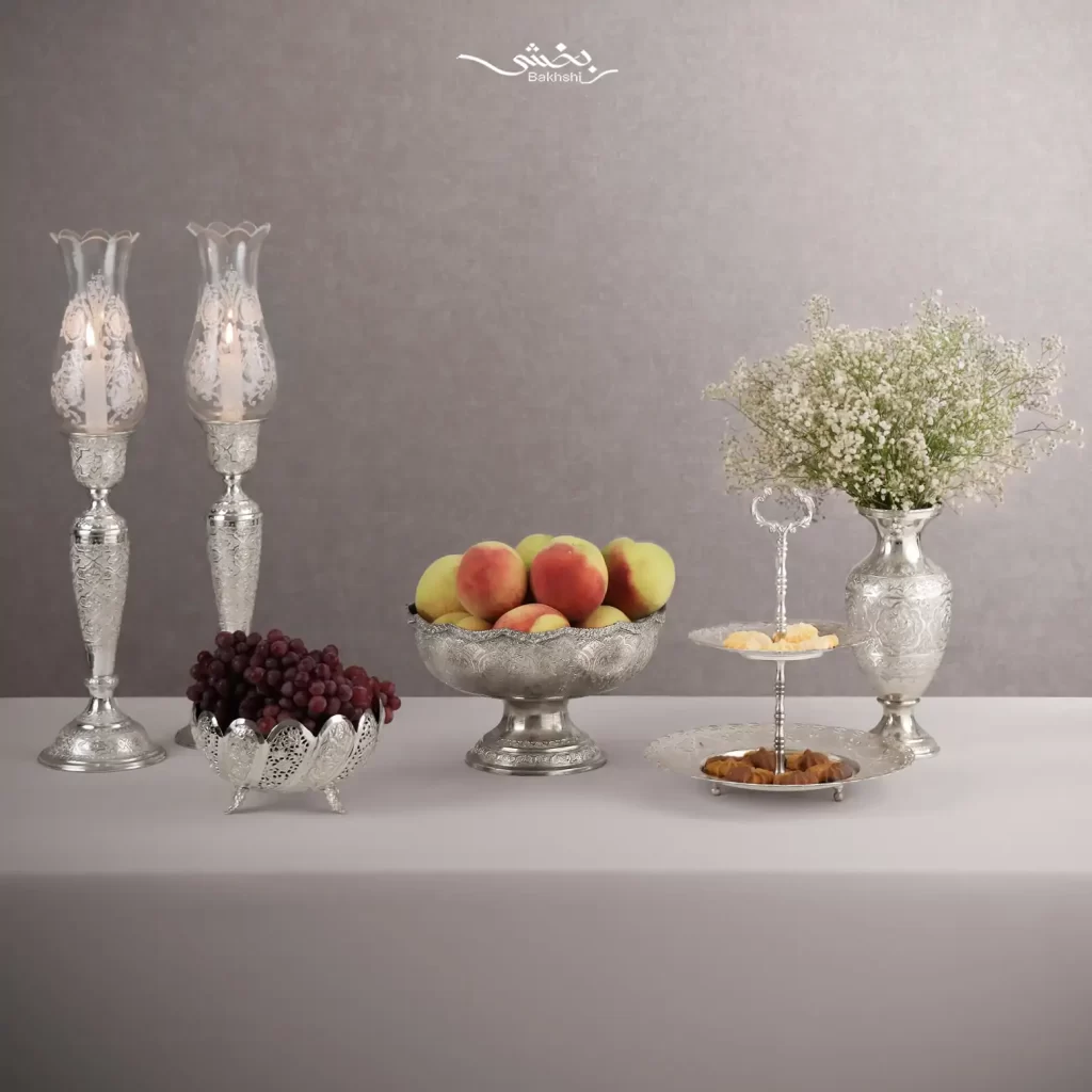 پسته خوری نقره پایه ریختگی گل و مرغ