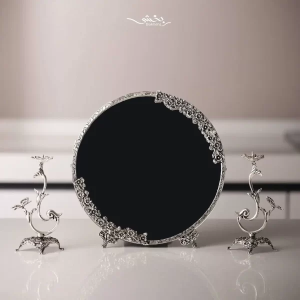 ست آینه و شمعدان نقره گرد مدرن