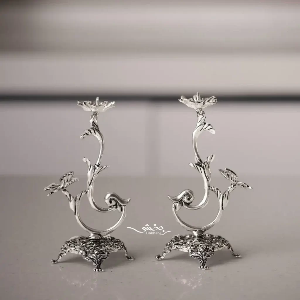 ست آینه و شمعدان نقره گرد مدرن