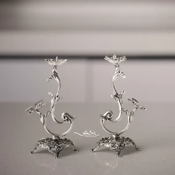 ست آینه و شمعدان نقره گرد مدرن