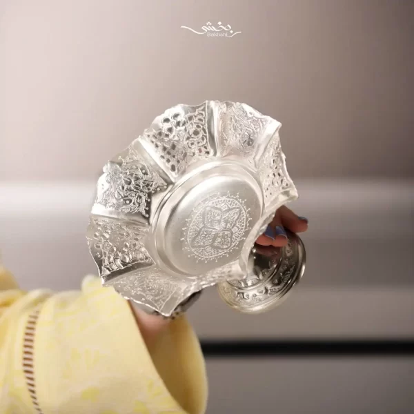 شیرینی خوری نقره پایه دار قلم گل و مرغ