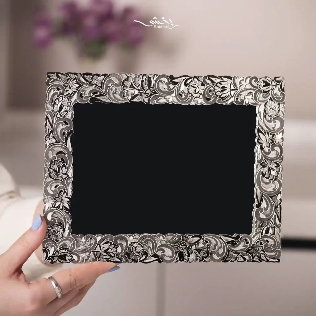 قاب عکس نقره مستطیل قلم تبریز
