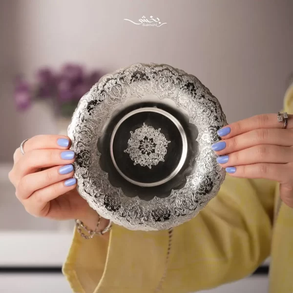 بشقاب گرد نقره ترنج ریزقلم