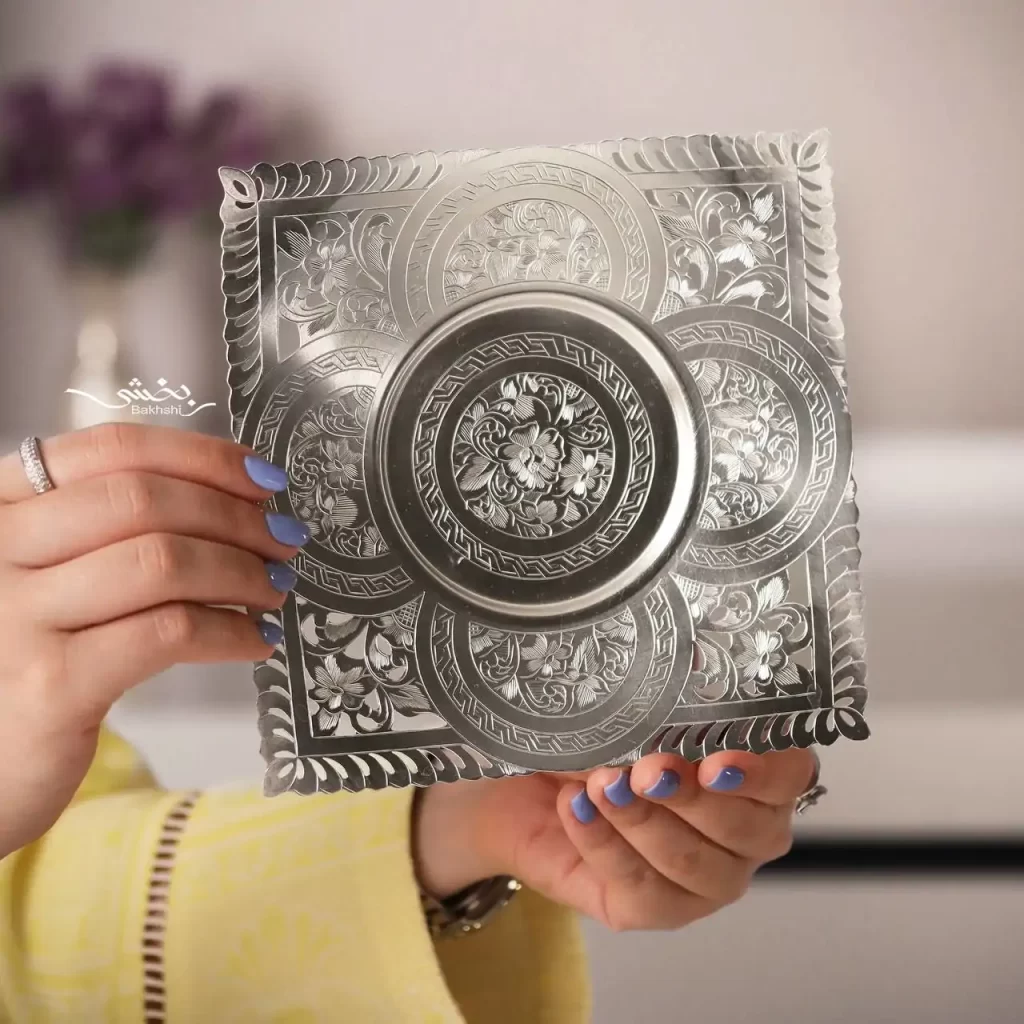 شیرینی خوری نقره مربع قلم تبریز