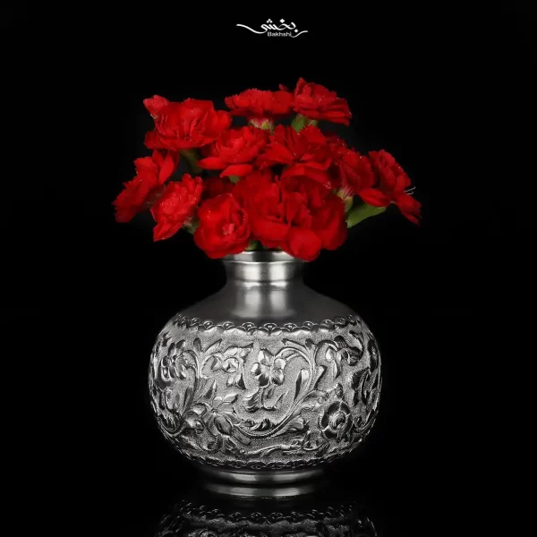 گلدان نقره اناری قلم گل و مرغ