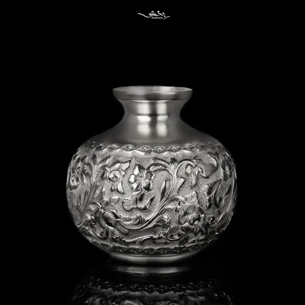 گلدان نقره اناری قلم گل و مرغ