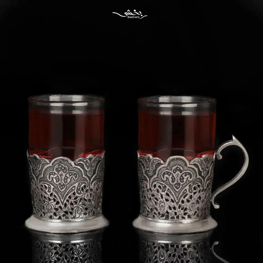 ست چایخوری نقره گل و مرغ و مشبک اعلا