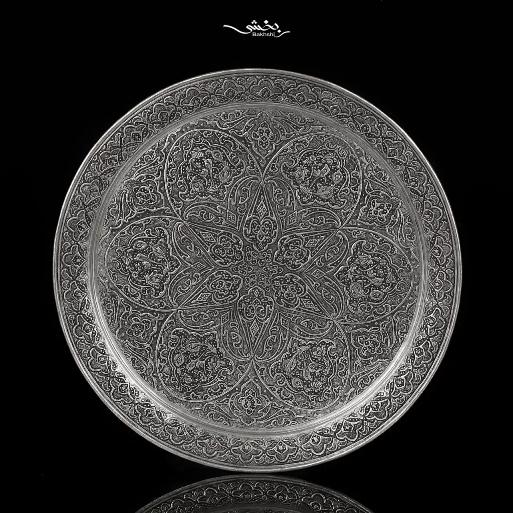 Silver tea set with flowers, chicken and latticework