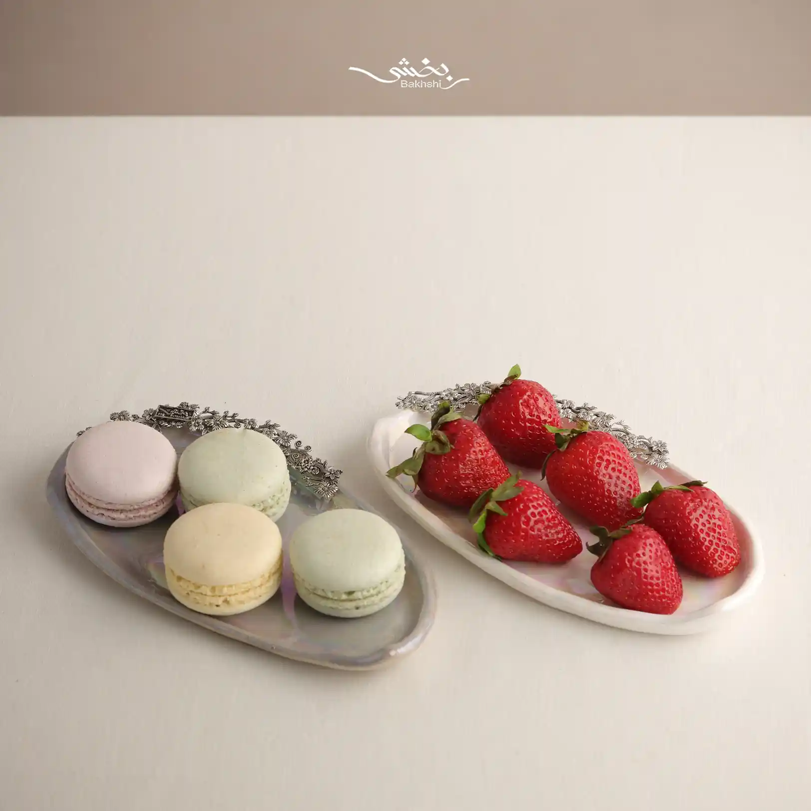شیرینی خوری سرامیک و نقره گل ریز