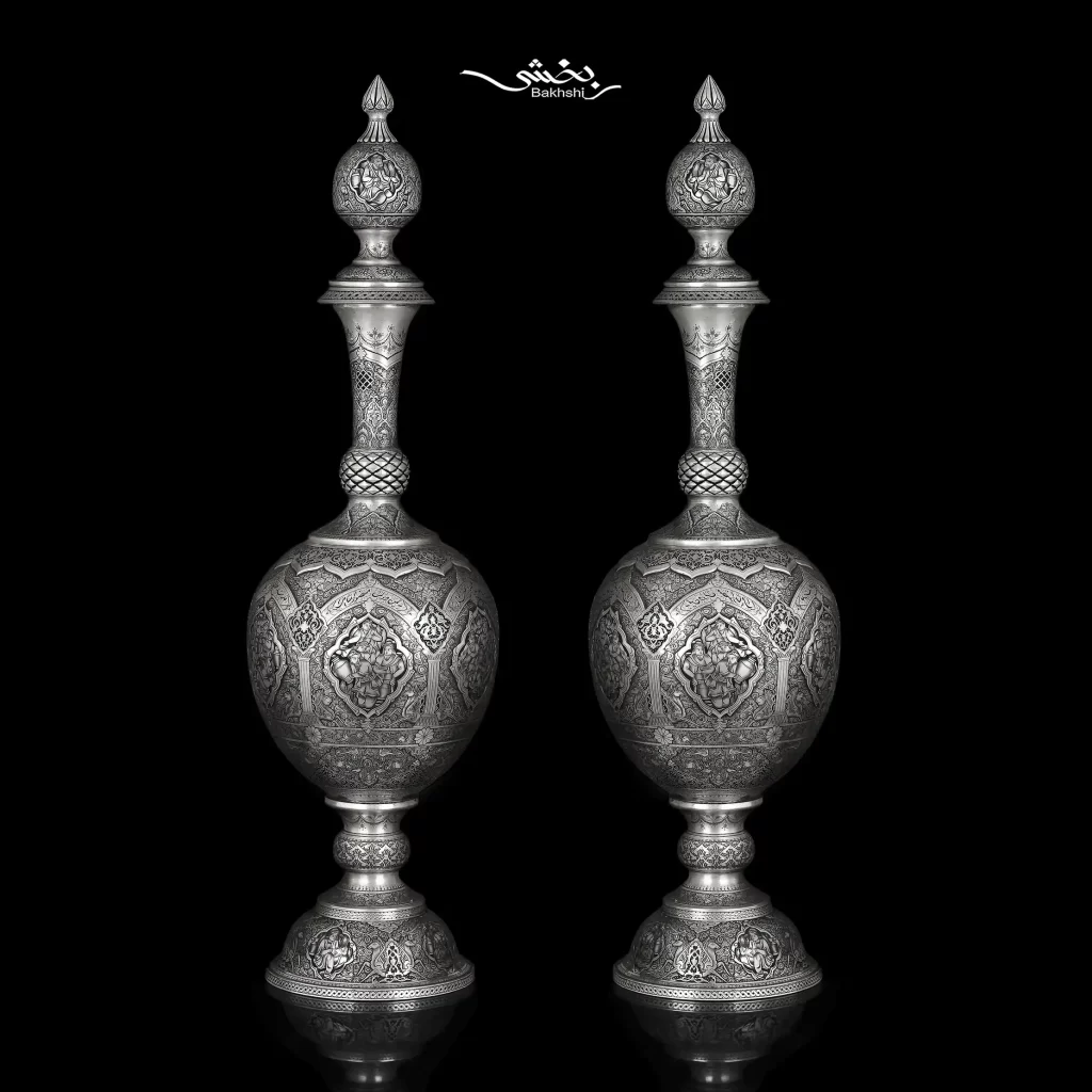 یک جفت تنگ نقره درب دار مینیاتور ریزقلم اعلا