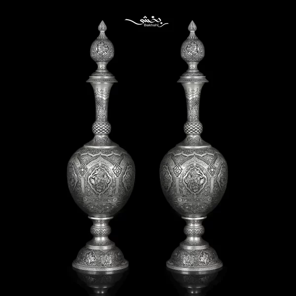 یک جفت تنگ نقره درب دار مینیاتور ریزقلم اعلا