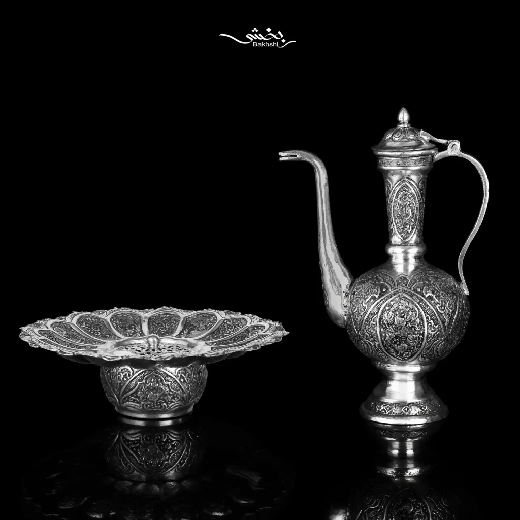 آبدست لگن نقره گل و مرغ ریزقلم اعلا