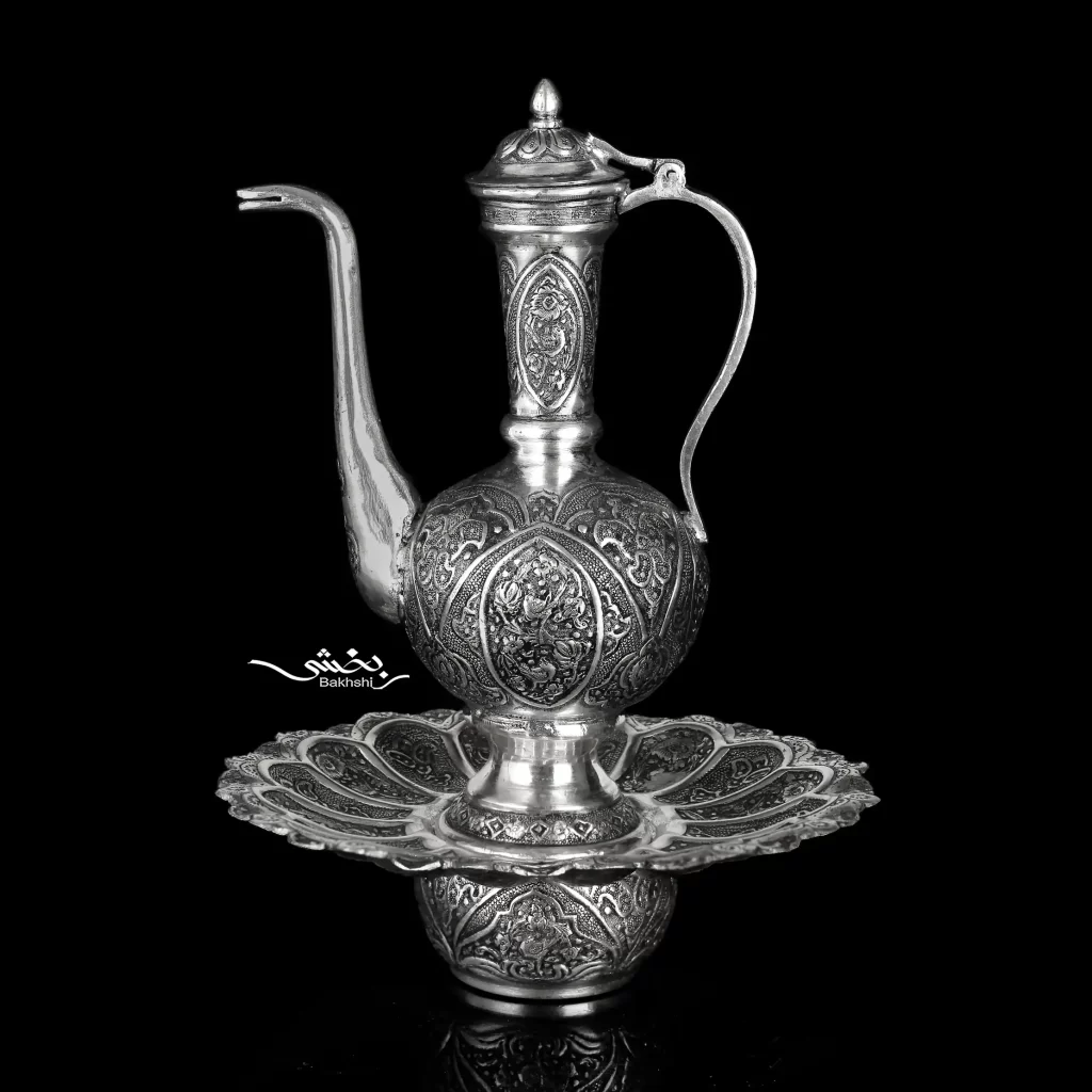 آبدست لگن نقره گل و مرغ ریزقلم اعلا