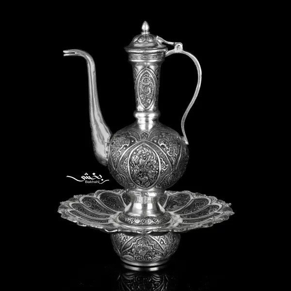 آبدست لگن نقره گل و مرغ ریزقلم اعلا
