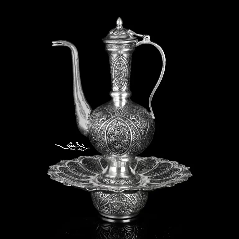 آبدست لگن نقره گل و مرغ ریزقلم اعلا