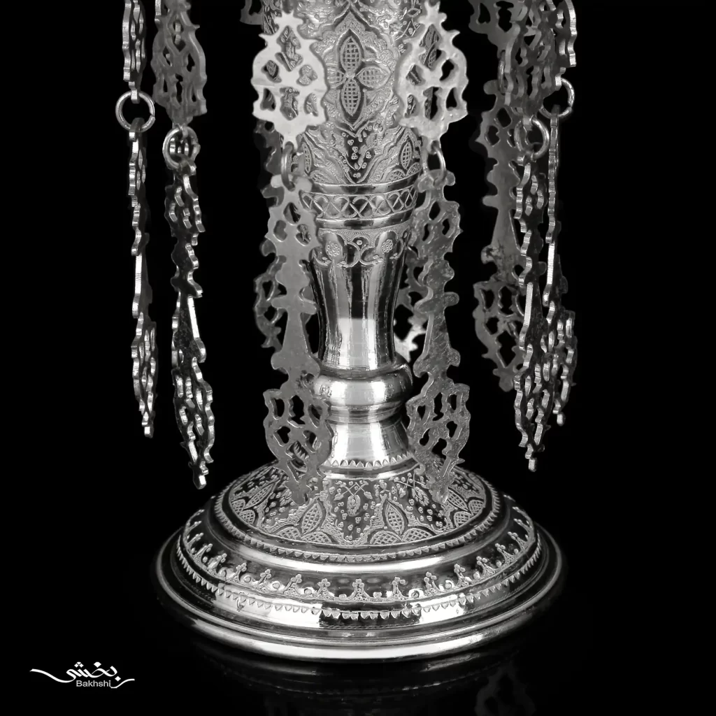 شمعدان نقره لاله آویزدار قلم اسلیمی