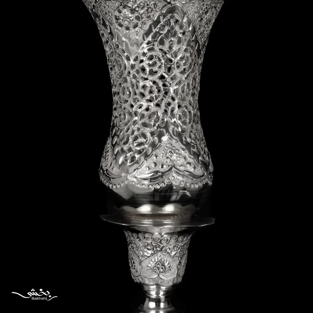 شمعدان نقره لاله آویزدار قلم گل و مرغ