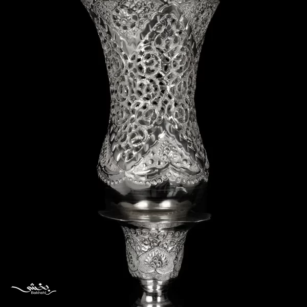 شمعدان نقره لاله آویزدار قلم گل و مرغ