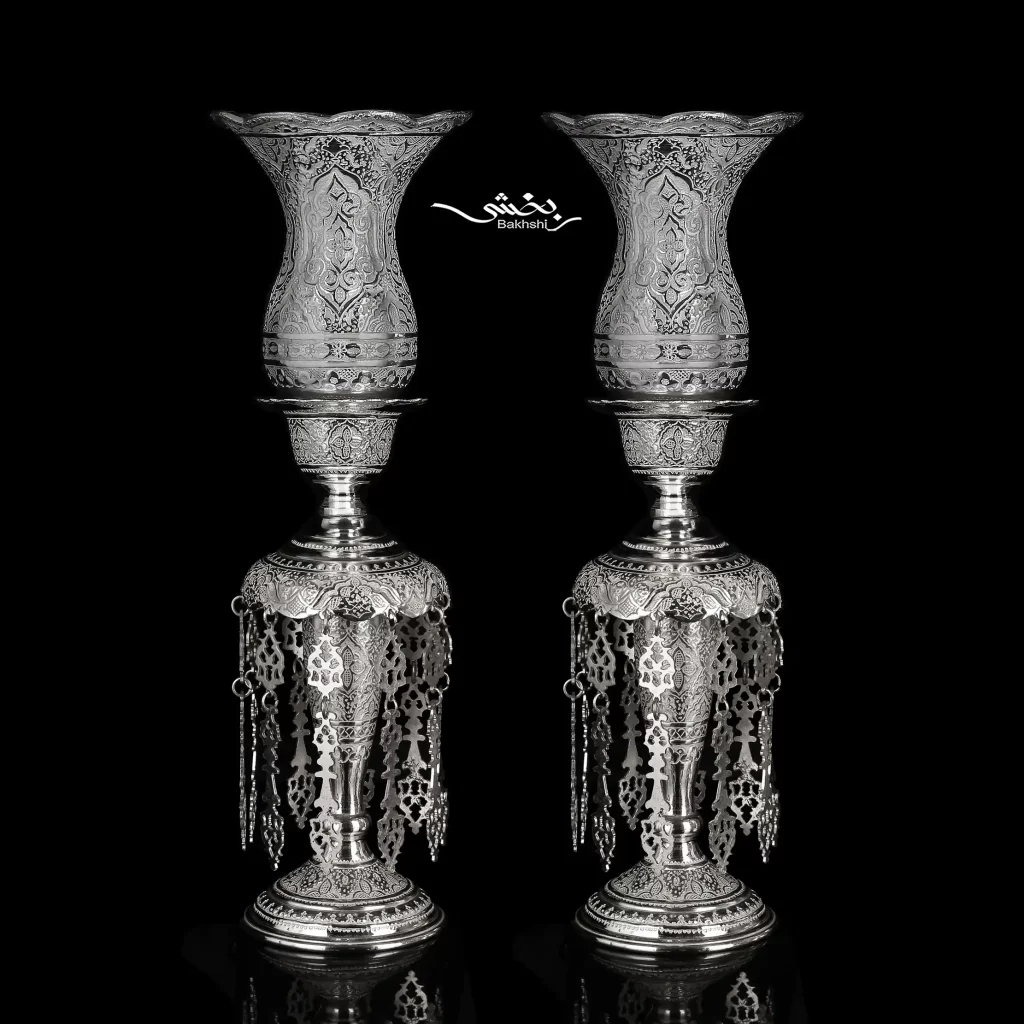 شمعدان نقره لاله آویزدار قلم اسلیمی