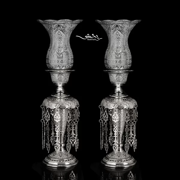 شمعدان نقره لاله آویزدار قلم اسلیمی