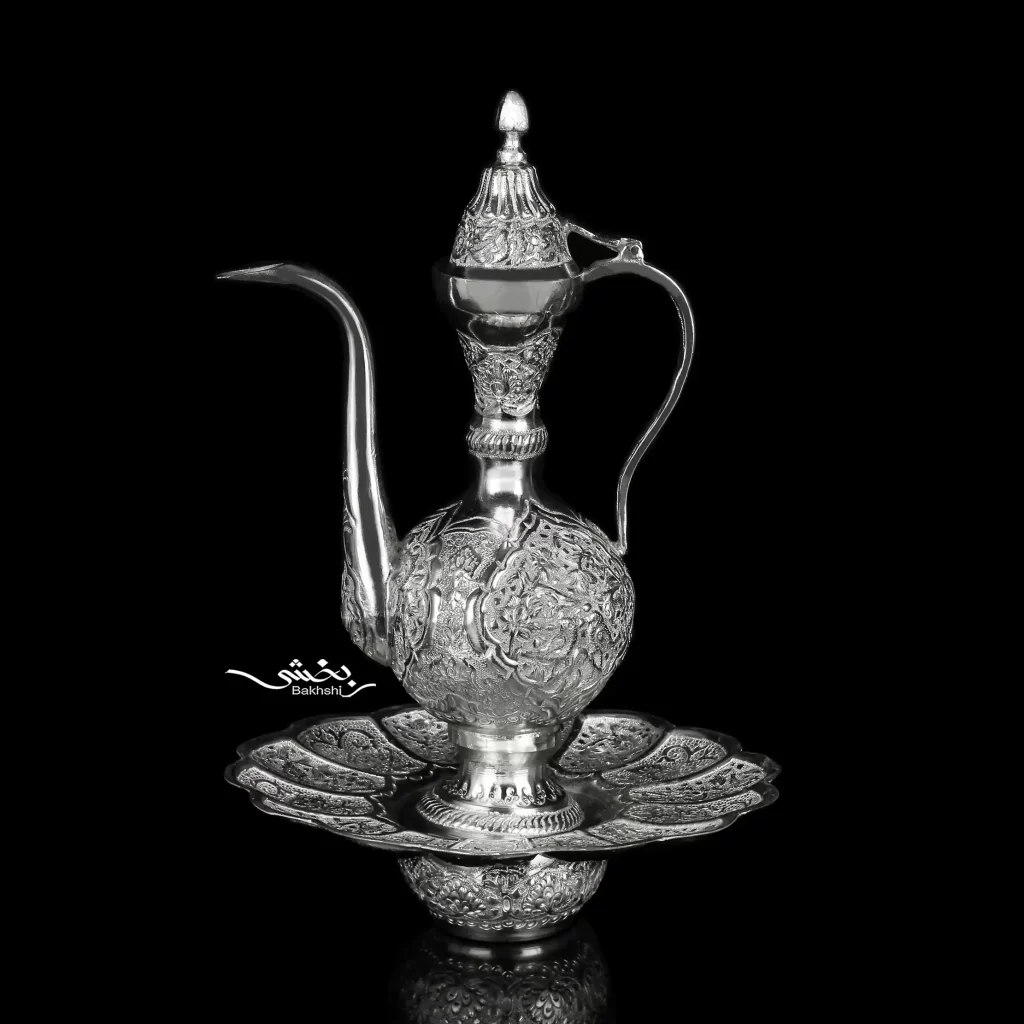 آبدست لگن نقره قلم گل و مرغ