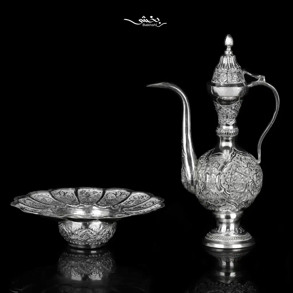 آبدست لگن نقره قلم گل و مرغ