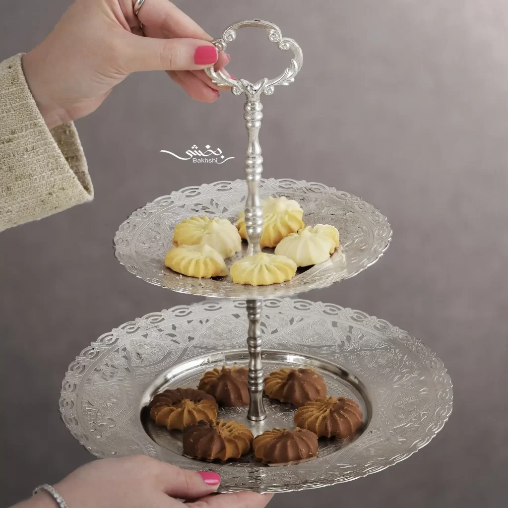 شیرینی خوری نقره دو طبقه گرد تبریز